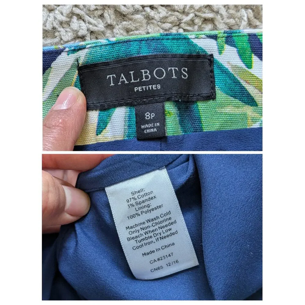 Talbots Tropical Skirt Womens 8P Blue-Pink Boat Coastal Beachy Resort Mature